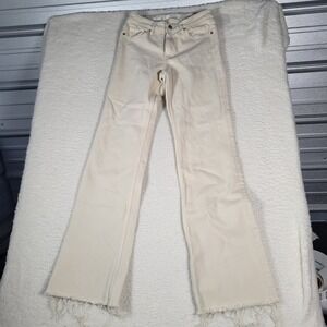 MNG Fiona Flare Jeans Men Size 28 Cream Raw Hem Cotton Blend Mid Rise Denim